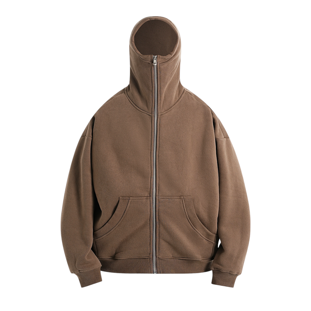 Boxy fit high neck ski mask zip front hoodie